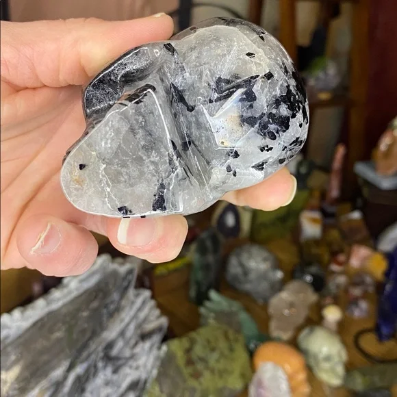 Insanely Dense Black Tourmalated Quartz Skull Carving - Picture 5 of 7